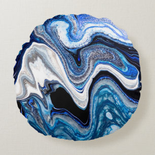 Cojín Redondo Textura líquida de mármol abstracto en gli blanc