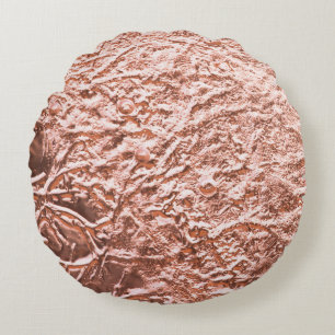 Cojín Redondo Textura Metálica Abstracta de Oro Rosa Moderno
