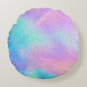 Cojín Redondo Textura real holográfica en colores verde rosa azu