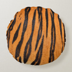Cojín Redondo Textura realista de piel de tigre.