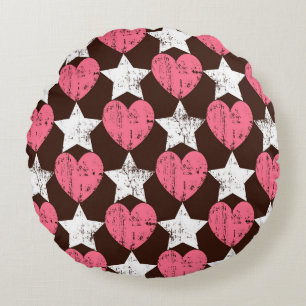 Cojín Redondo Textura Retro Threadbare Hearts Stars