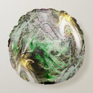 Cojín Redondo Textura rústica bajo tinta flotante verde y amaril
