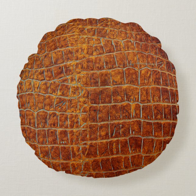 Cojín Redondo Textura vieja de cuero animal marrón (Anverso)