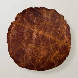 Cojín Redondo Textureabstracto de cuero marrón, arte,artificial,