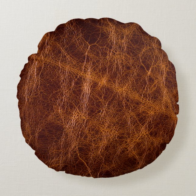 Cojín Redondo Textureabstracto de cuero marrón, arte,artificial, (Anverso)