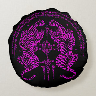 Cojín Redondo Thai Tattoo Designs Tiger " Yant Suea Koo " Pink