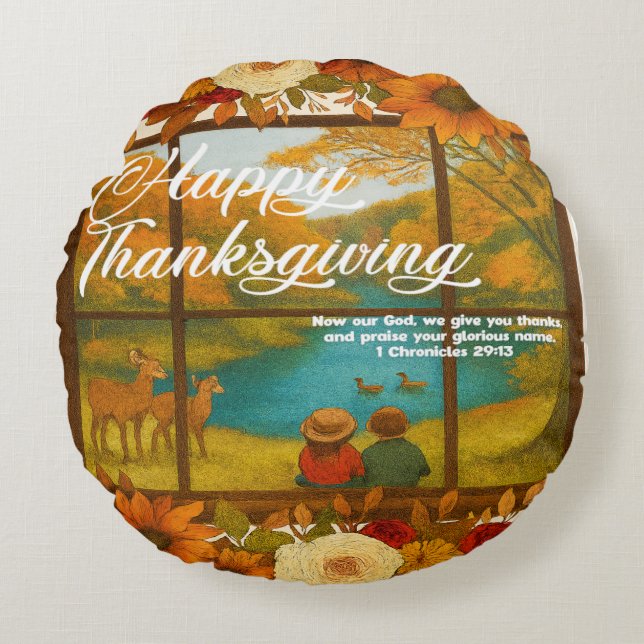 Cojín Redondo Thanksgiving Round Throw Pillow (Anverso)