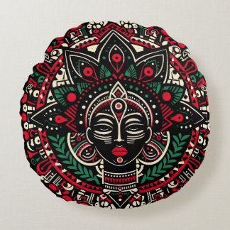 Cojín Redondo Theyyam Spirit Pillow – Vibrant Indian Folk Art
