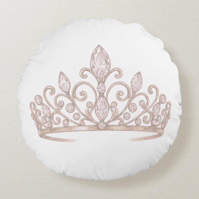 Cojín Redondo Tiara Princesa Rosa Rubor (Anverso)