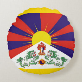 Cojín Redondo Tibet, Leones de nieve, bandera - Los Himalayas