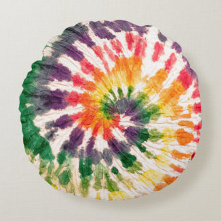 Cojín Redondo Tie dye pattern. Hand drawn rainbow shibori. Ink t