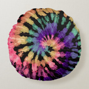 Cojín Redondo Tie dye pattern. Hand drawn rainbow shibori. Ink t