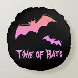 Cojín Redondo Tiempos de murciélago - Resumen rosa y púrpura de 
