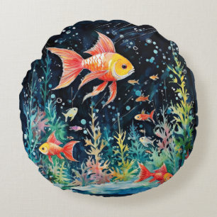 Cojín Redondo Tierra de ensueño de peces, perfección de acuario,