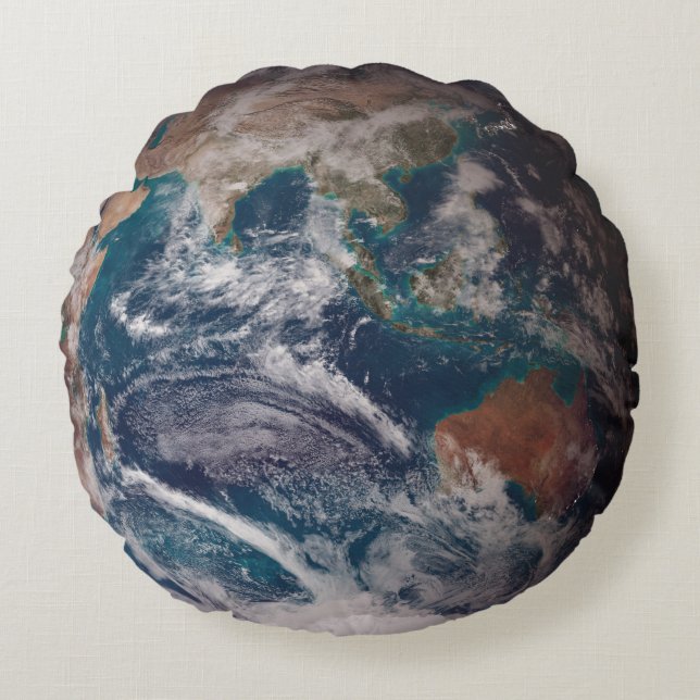 Cojín Redondo Tierra de Mármol Azul (Hemisferio Oriental) (Anverso)