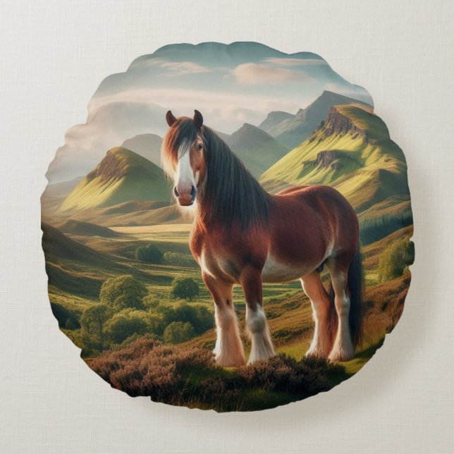 Cojín Redondo Tierras altas de Escocia caballo Clydesdale (Anverso)