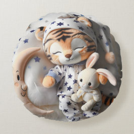 Cojín Redondo Tiger Cub con conejo, colección de Natasha Us