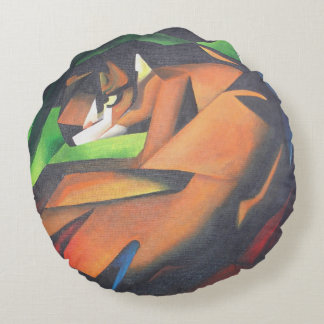 Cojín Redondo Tigre En Estilo De Arte Geométrico Franz Marc