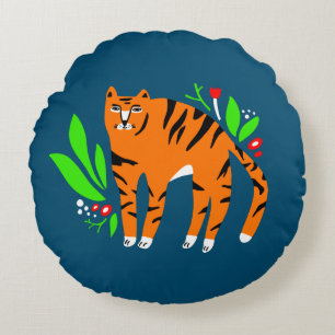 Cojín Redondo Tigre en flores