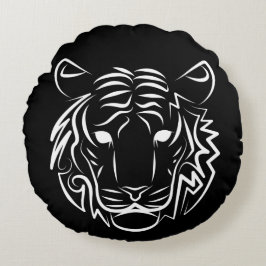 Cojín Redondo Tigre tribal blanco y negro