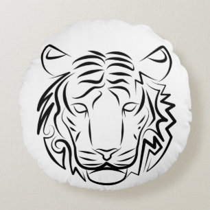 Cojín Redondo Tigre tribal blanco y negro