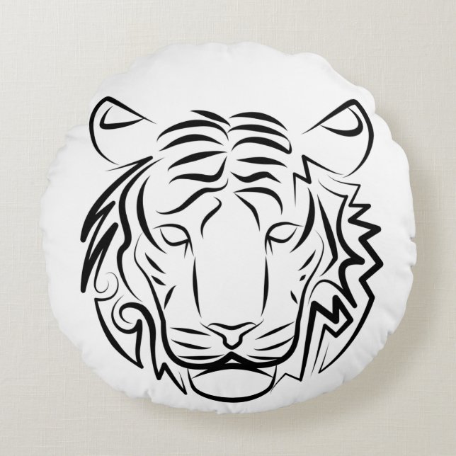 Cojín Redondo Tigre tribal blanco y negro (Anverso)