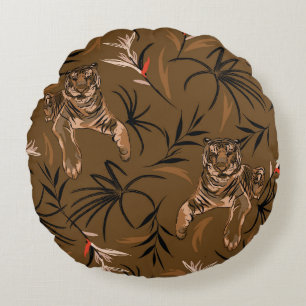 Cojín Redondo Tigres Tropicales Paraíso Flor Patrón