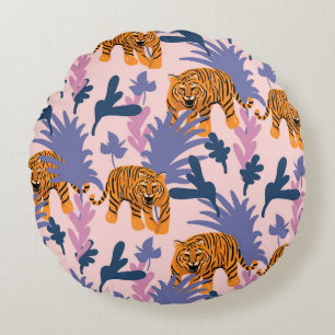 Cojín Redondo Tigres tropicales patrón de cosecha de selva