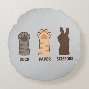Cojín Redondo Tijeras de papel de rock para gatos