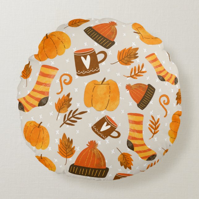 Cojín Redondo Tile De Patrón Sin Maravillas Tema De Otoño (Anverso)