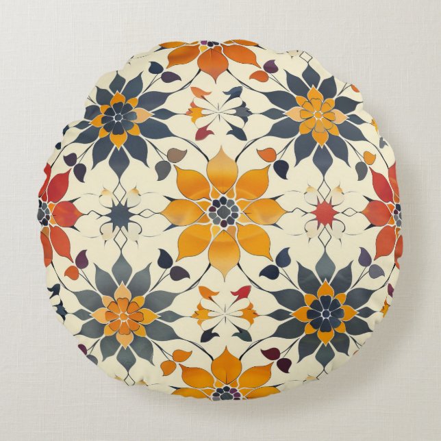 Cojín Redondo Tile floral otoñal (Anverso)