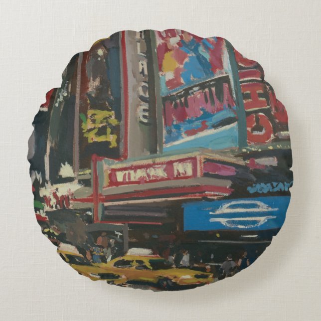 Cojín Redondo Times Square brillante 2012 de las luces (Anverso)