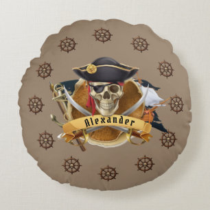 Cojín Redondo Timón de pirata y barco