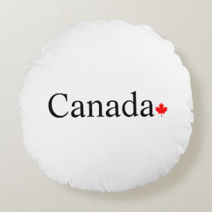 Cojín Redondo Tipografía de Canadá con hojas de arce rojas blanc