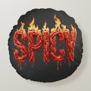 Cojín Redondo Tipografía de Fuego de Pimienta Chili Picante Comi