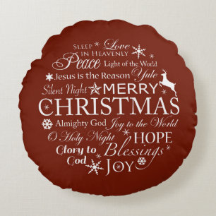 Cojín Redondo Tipografía de Palabras de Navidad