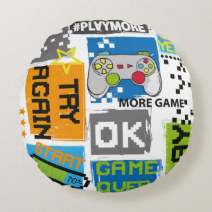 Cojín Redondo Tipografía Impresión de píxeles de juego. Ilustrac
