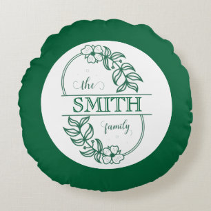 Cojín Redondo Tipografía personalizada minimalista floral verde 