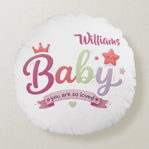 Cojín Redondo Tipografía personalizada para bebés lindos