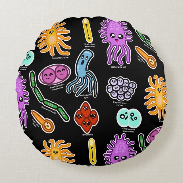 Cojín Redondo Tipos De Bacterias (Anverso)