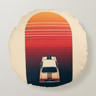 Cojín Redondo Tira minimalista de coche de carreras retro