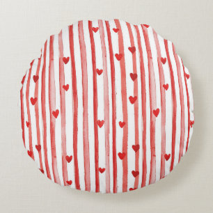 Cojín Redondo Tiras y corazones rojos