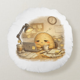 Cojín Redondo Tired Office Potato Slouched Desk Cartoon Illustra