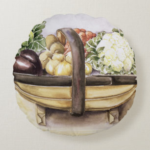 Cojín Redondo Todavía vida con un trug de las verduras 1996