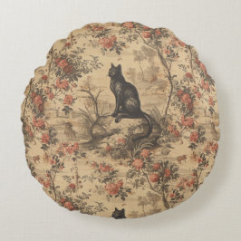 Cojín Redondo Toile Chinoiserie de Gato Rojo Damasco