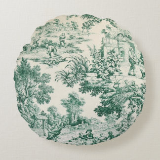 Cojín Redondo Toile de Jouy verte