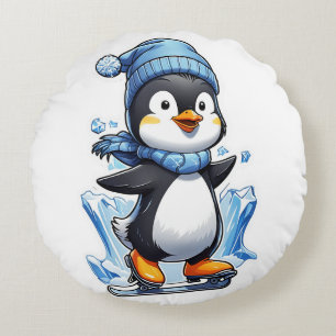 Cojín Redondo Toma de hielo en penguin de invierno