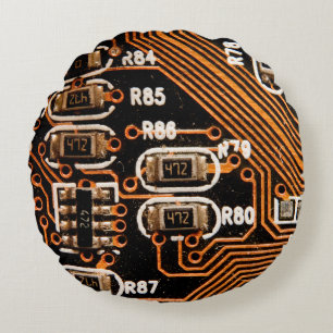 Cojín Redondo toma macro del tablero de circuitos, cables, conde