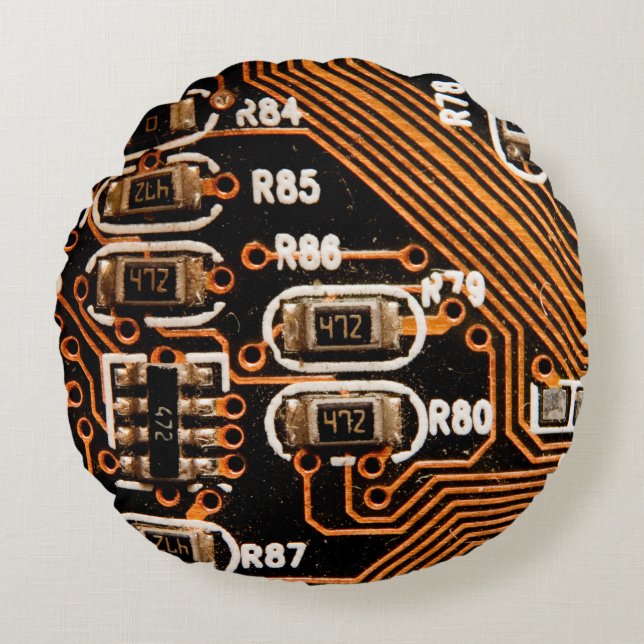 Cojín Redondo toma macro del tablero de circuitos, cables, conde (Anverso)