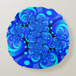 Cojín Redondo Tonos de azul arte fractal abstracto moderno